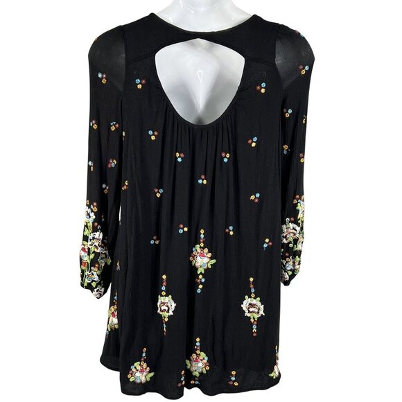 Free People Womens S Boho Floral Embroidered Oxford Black Mini Swing Dress - Picture 4 of 16